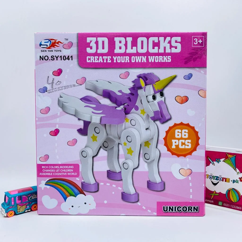 66 Pieces 3D Unicorn Puzzle Blocks