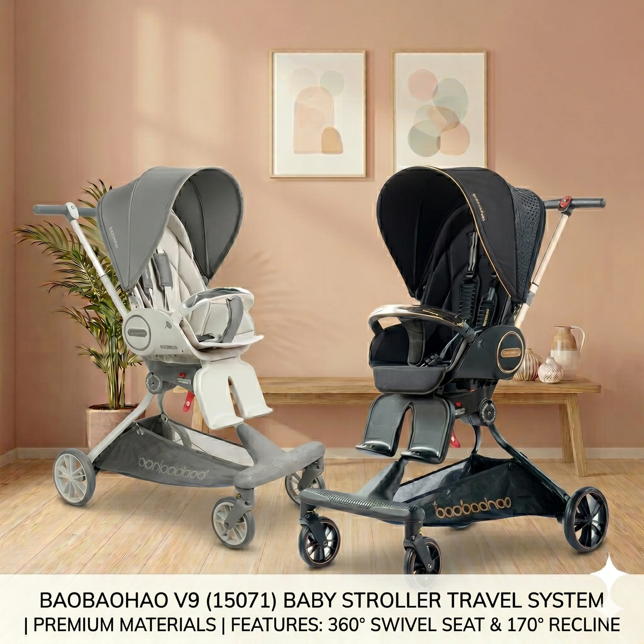 360° Baby Stroller Travel System Swivel Seat & 170° Recline