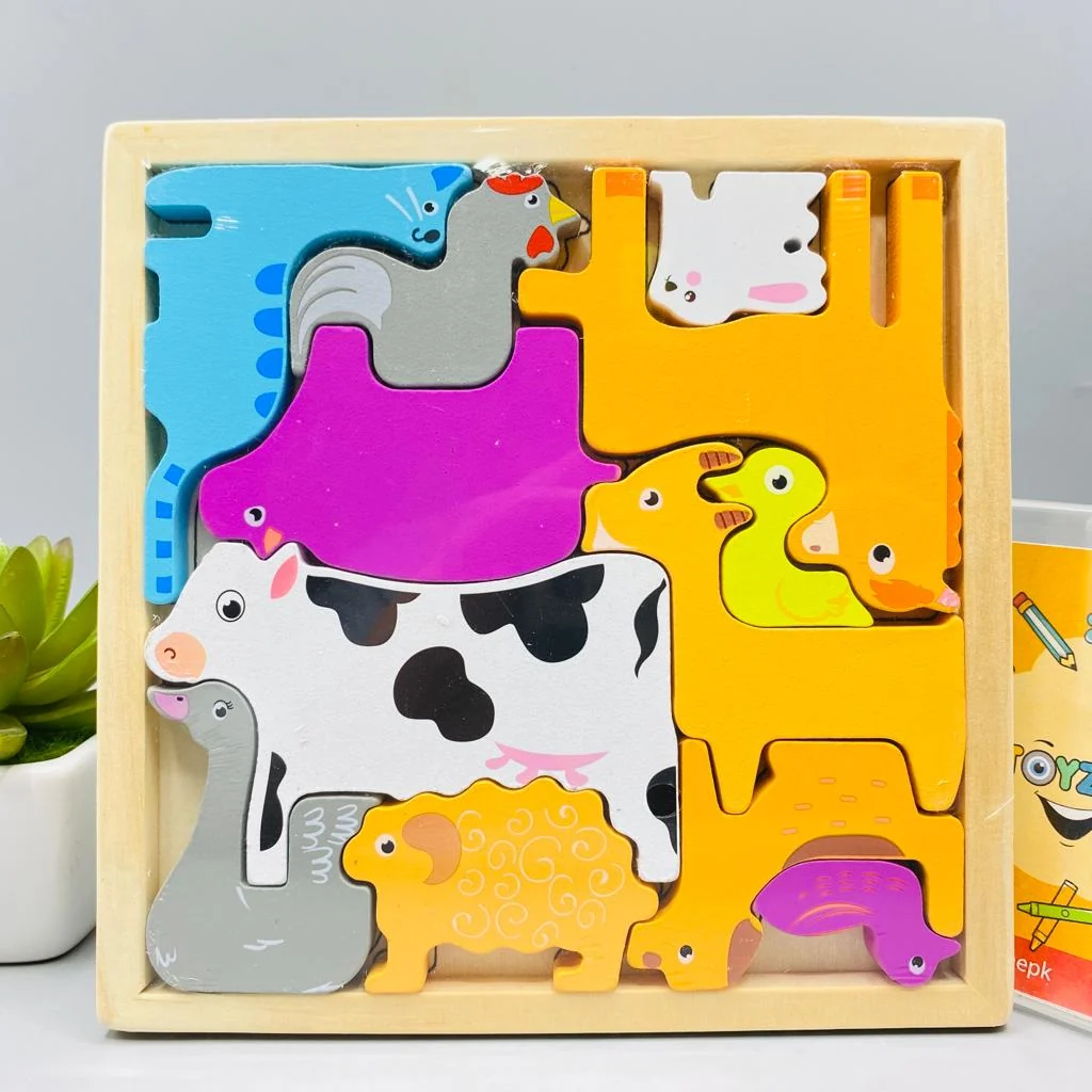 Cartoon Animal Car Wooden Peg Puzzles Board Educational Toy