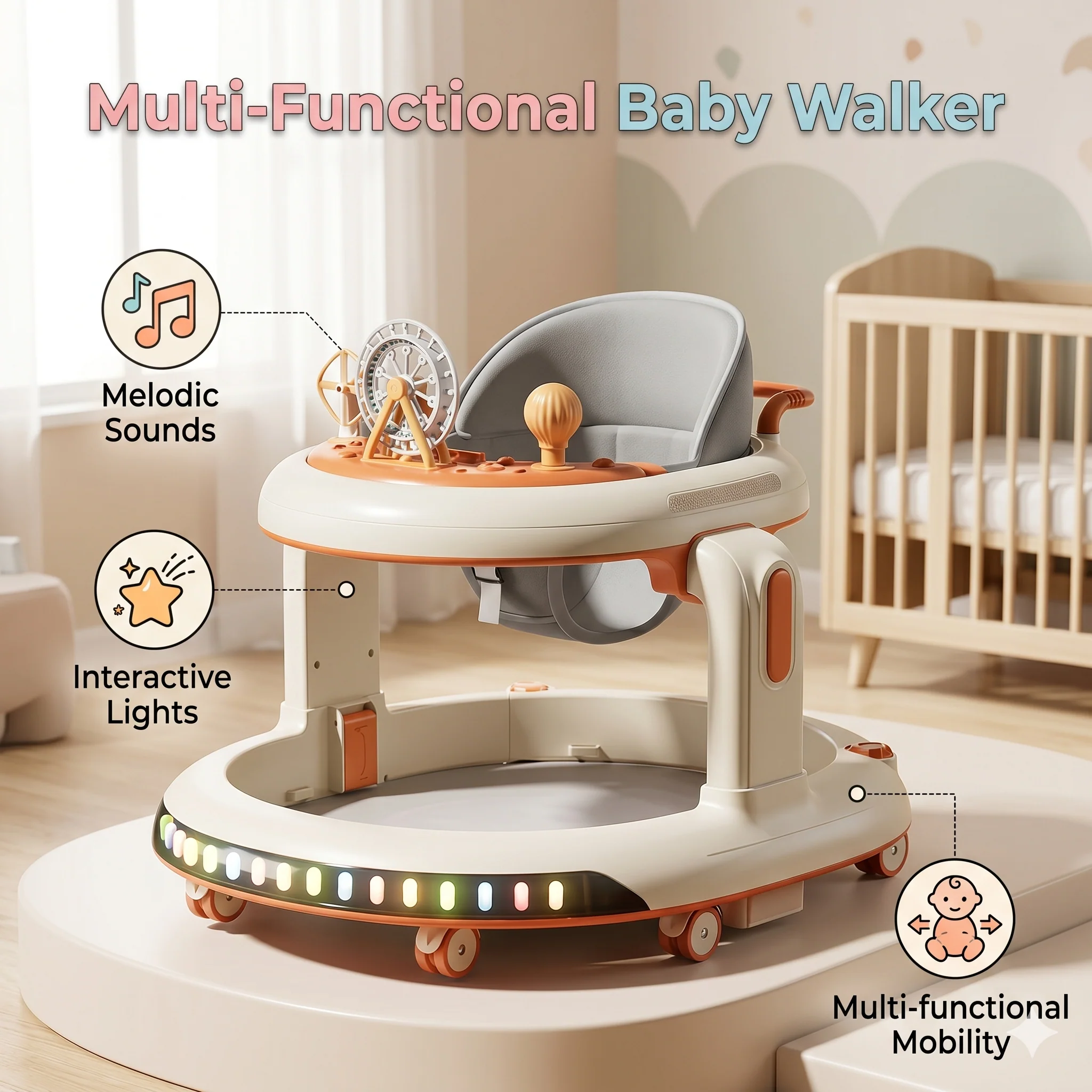 Musical LED Baby Walker with Ferris Wheel Toy & Glowing Base