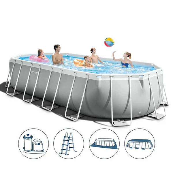 Intex Prism Frame Oval Pool Set With Pool Cover , Ground Cloth , Ladder & Water Filter Pump 20ft X 10ft X 48"