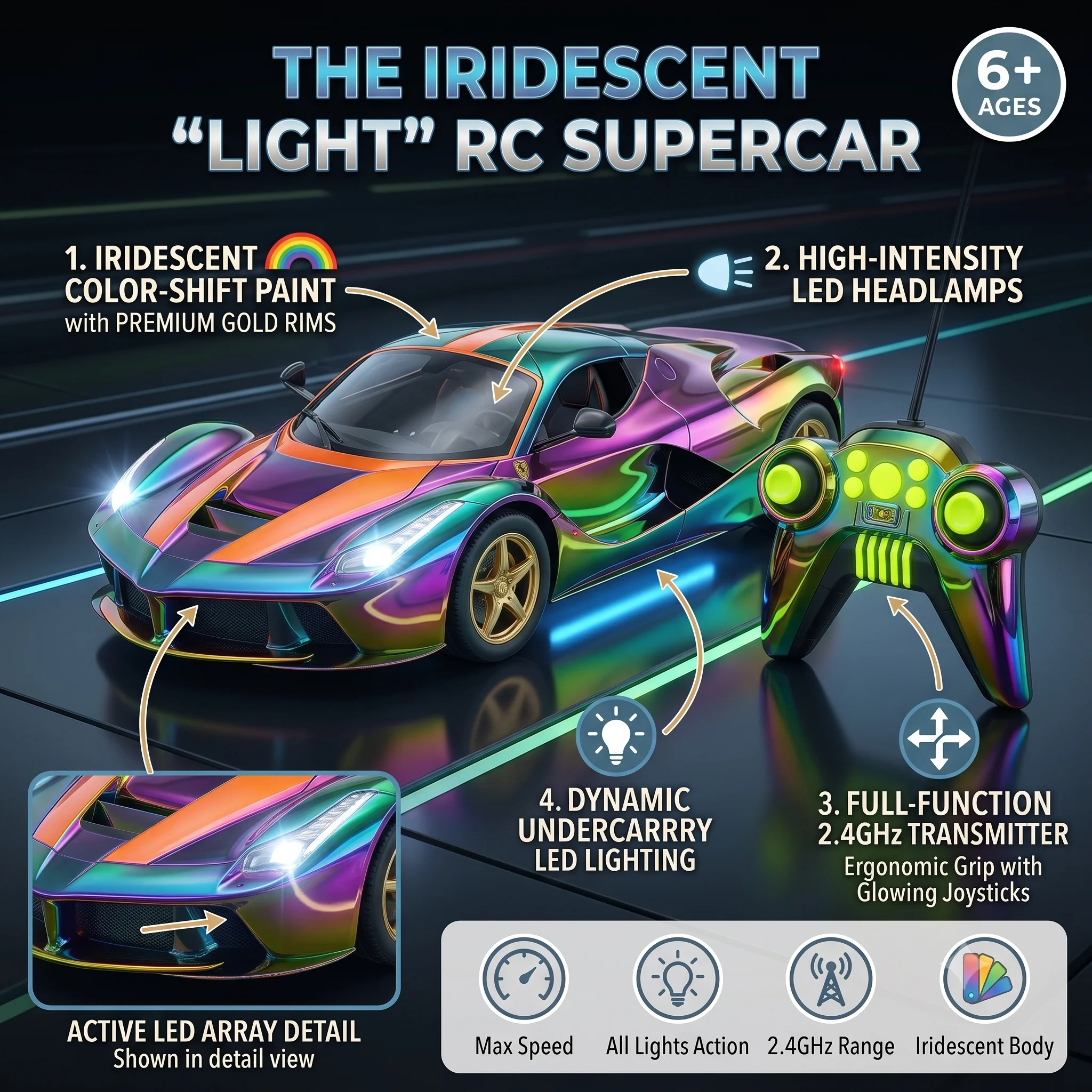 The Iridescent "Light" Remote Control Supercar Color-Shift Paint with LED Lights