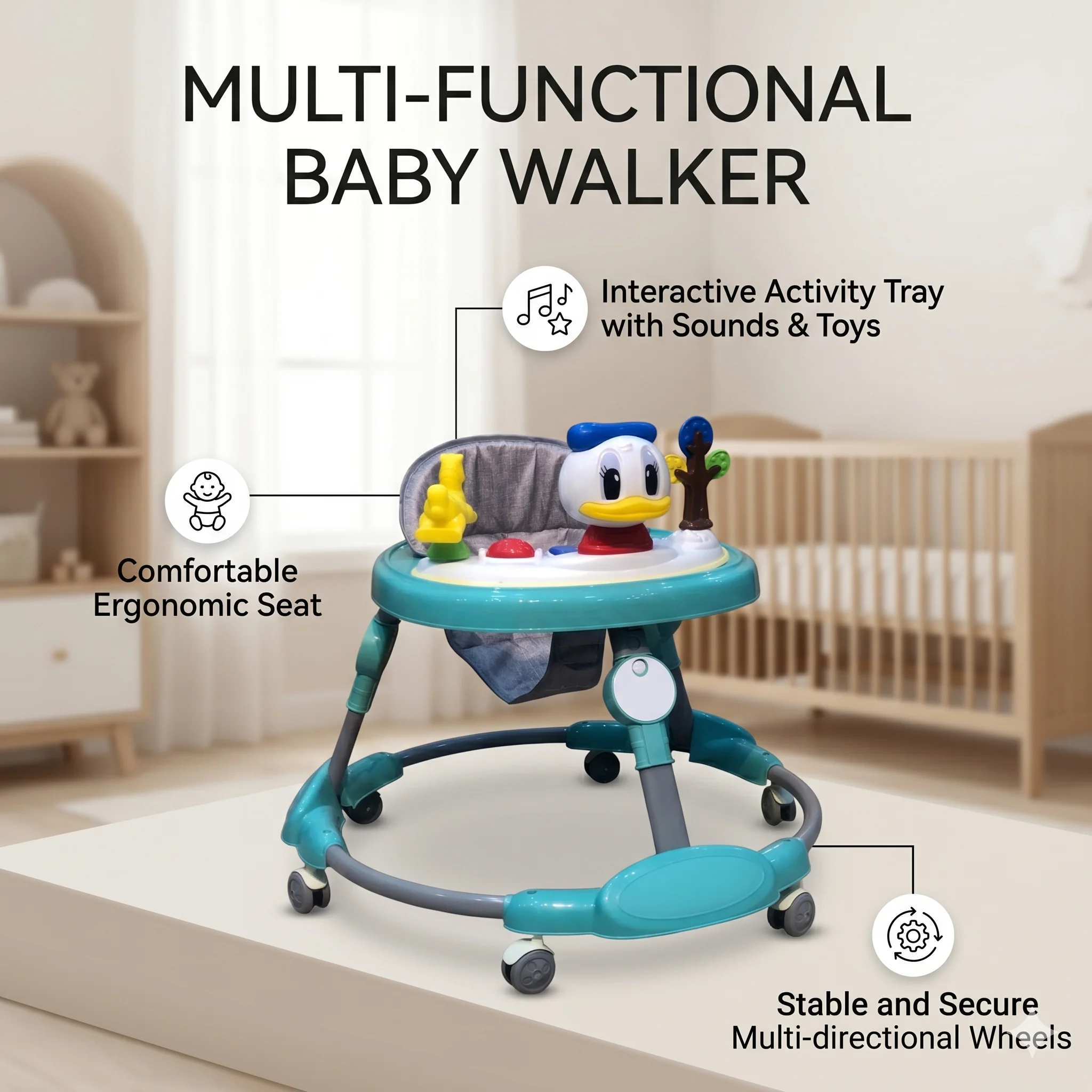 Donald Duck Multi-Functional Baby Walker with Activity Tray & Sounds