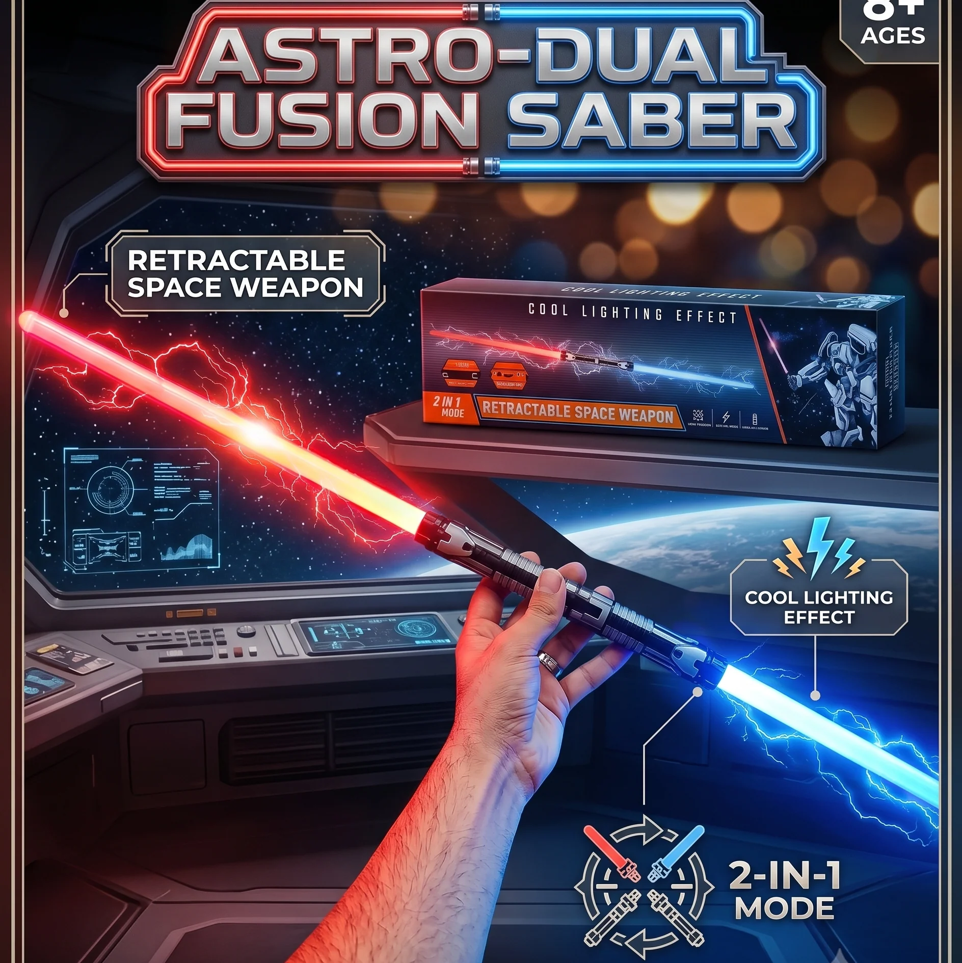 Retractable Space Weapon Lightsaber 2-in-1 Mode with Cool Lighting Effect