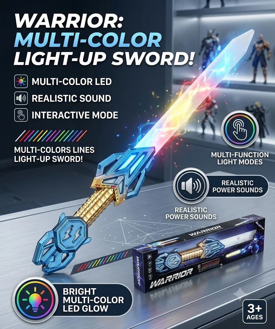 LED Glowing Light-Up Warrior Blade Toy Sword With Sound Effects
