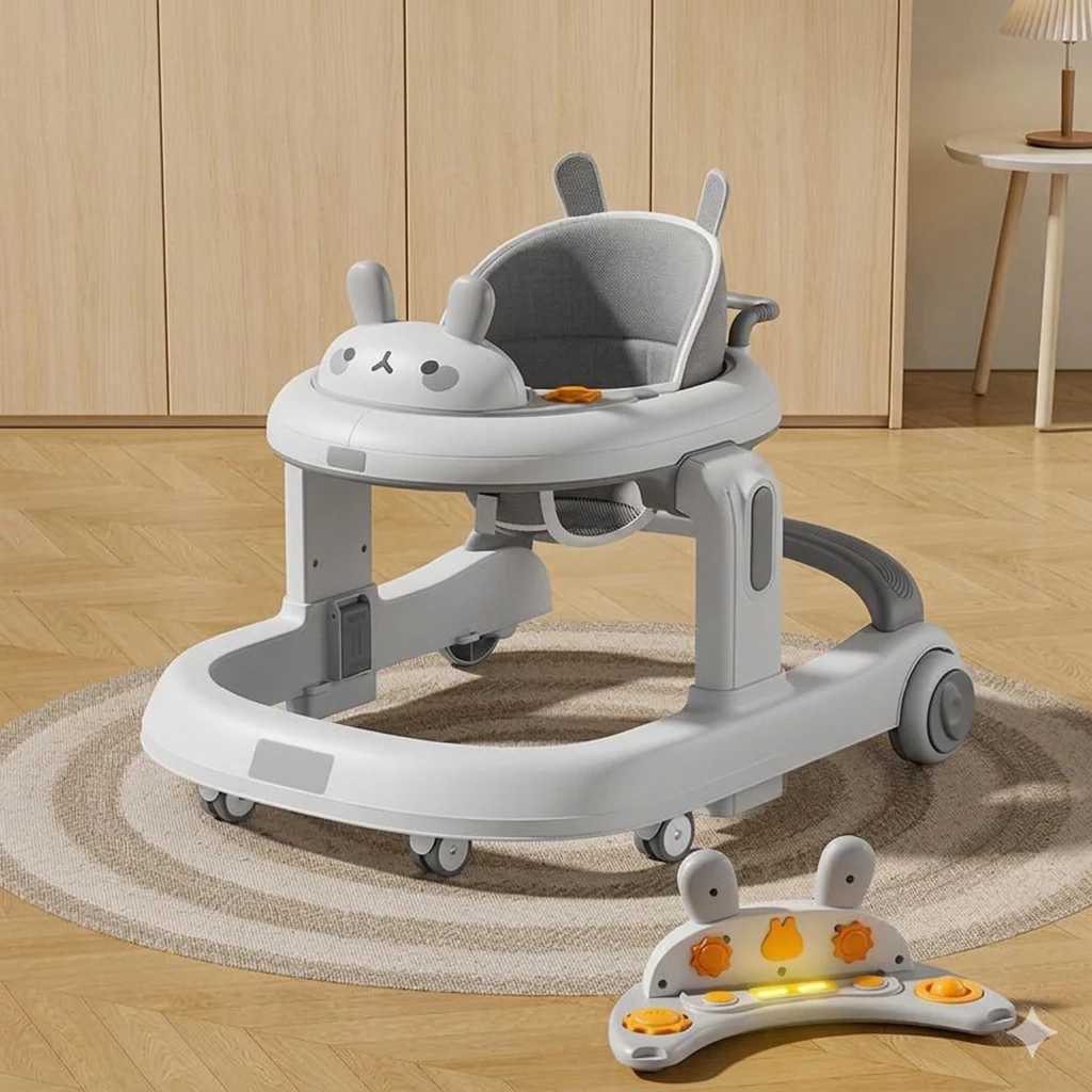 Bunny Baby Walker with Light-Up Activity Panel Height Adjustable & Safe