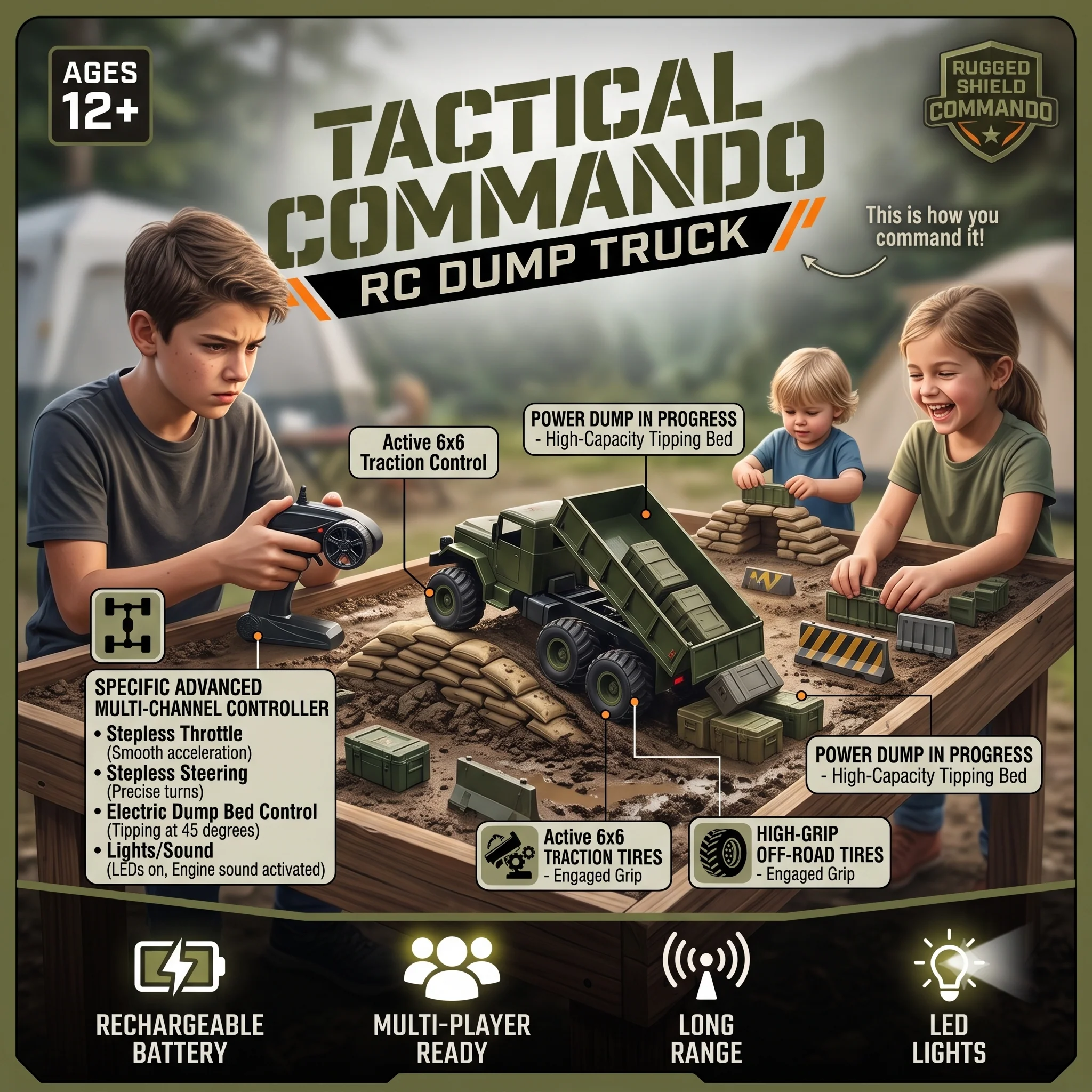 Military RC Army Truck with Remote Controller Off-Road