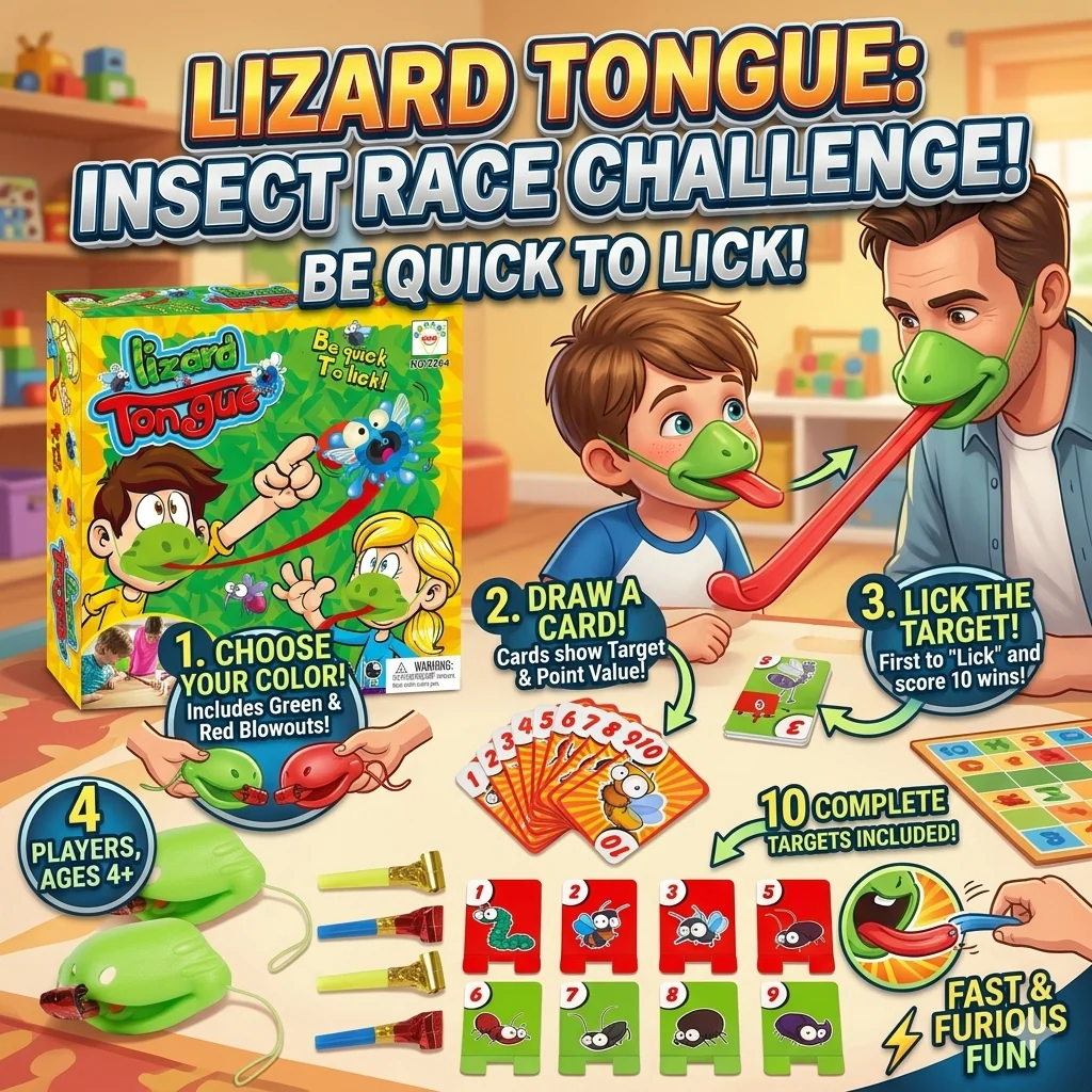 Lizard Mask Wagging Tongue Lick Card Game