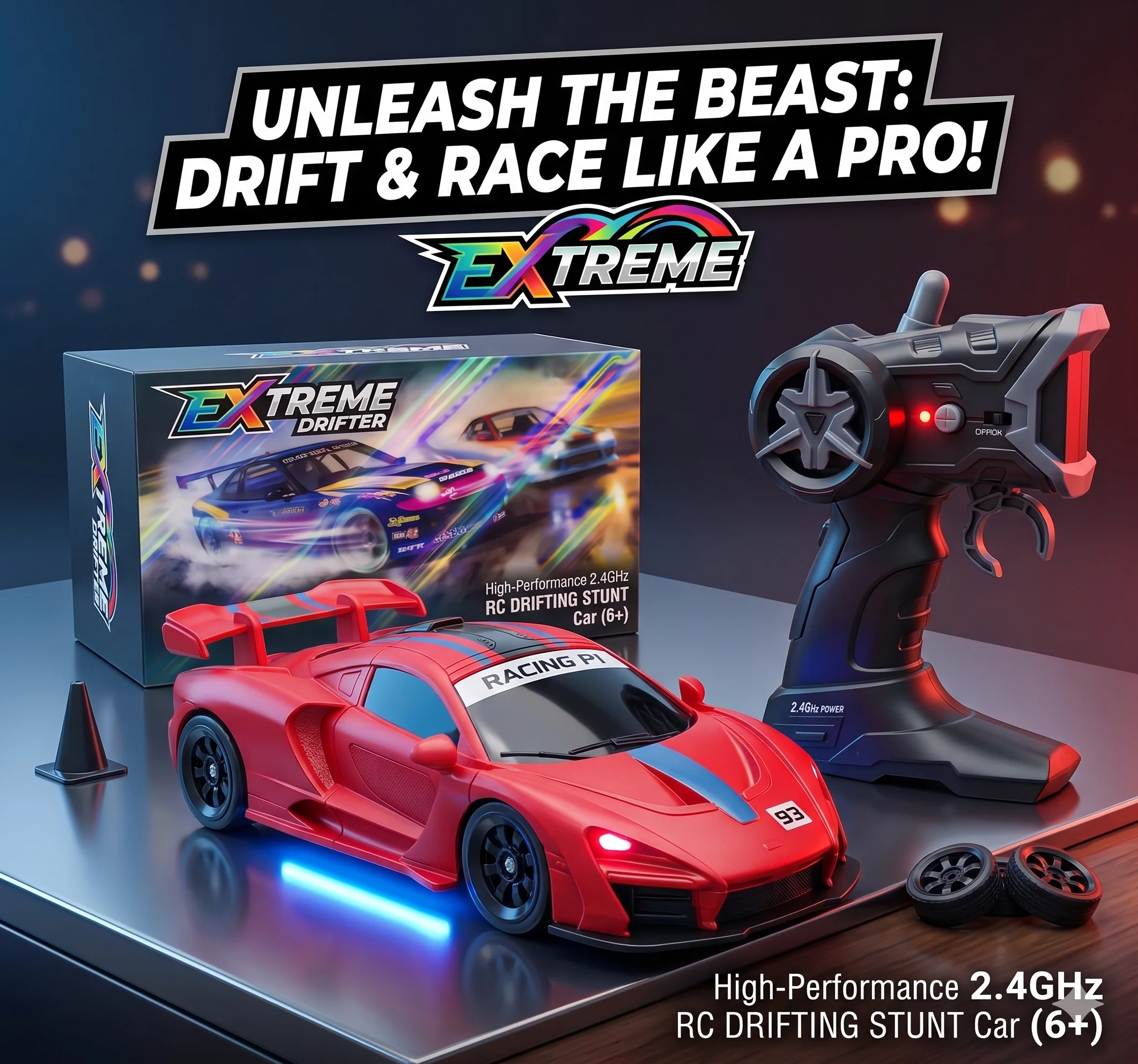 Racing P1 RC Car with Steering Wheel Controller & LED Lights