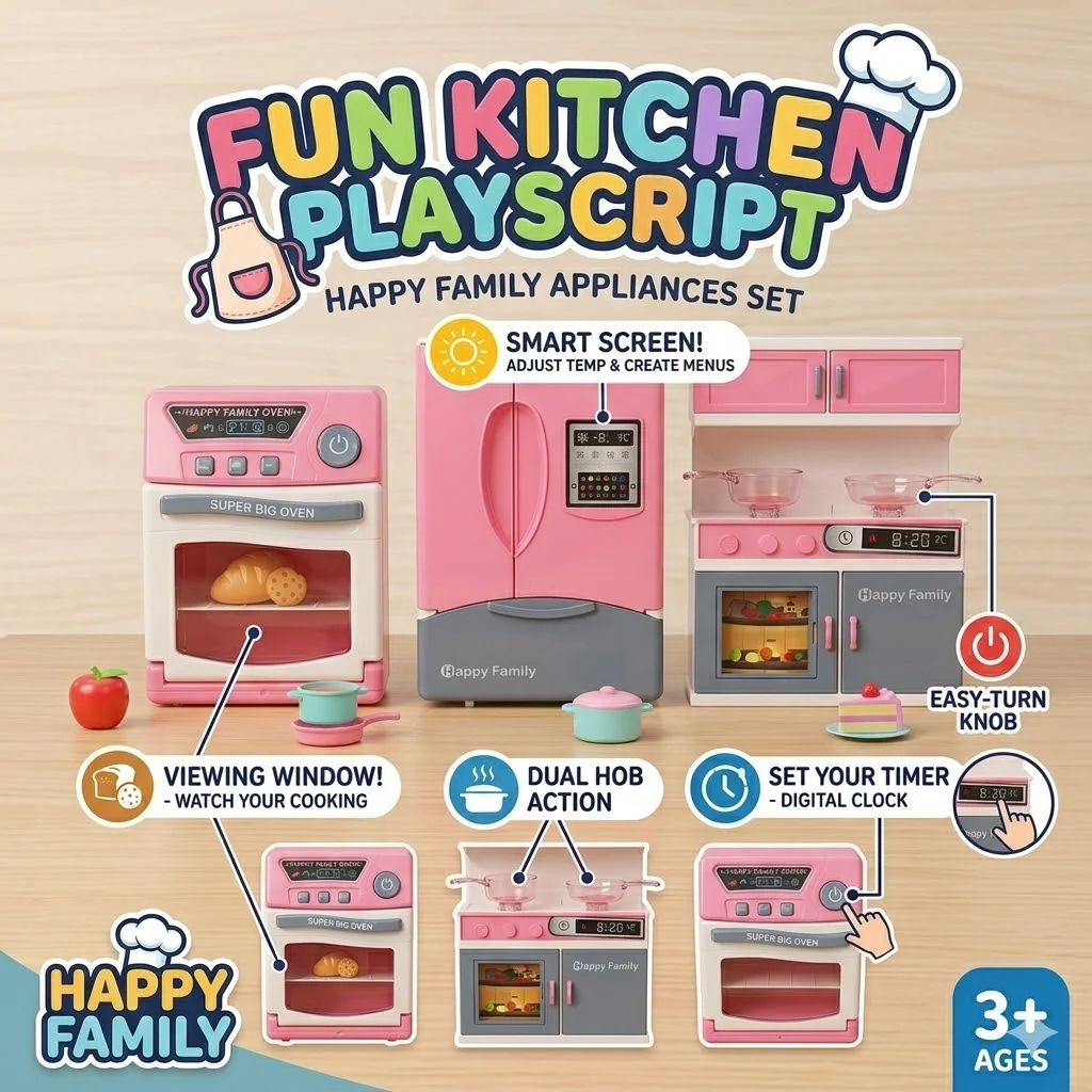 Happy Family Fun Kitchen Play Set Smart FridgeAnd Hob & Super Big Oven