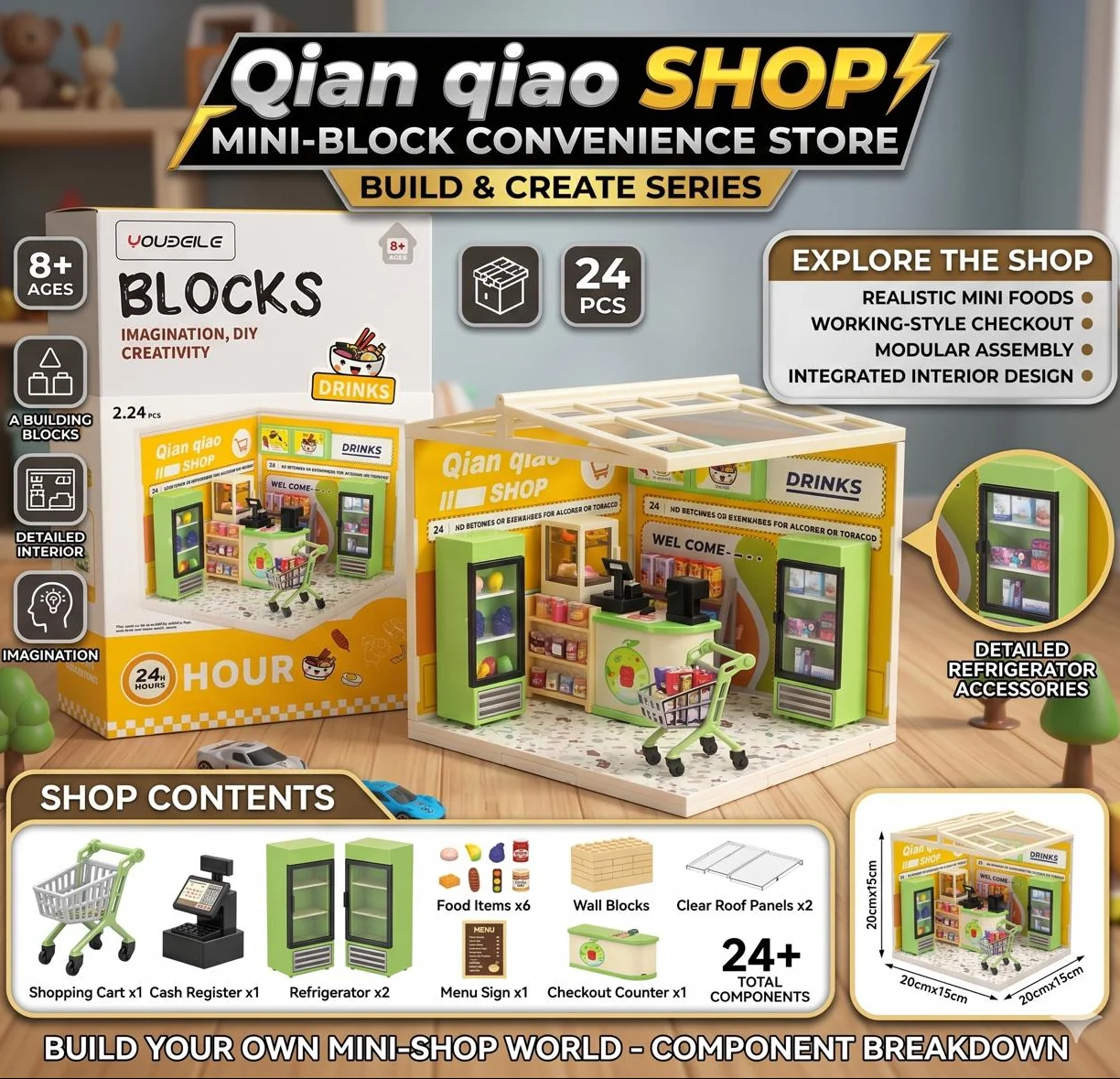 124 Pcs DIY Miniature Shopping Mart Block Set