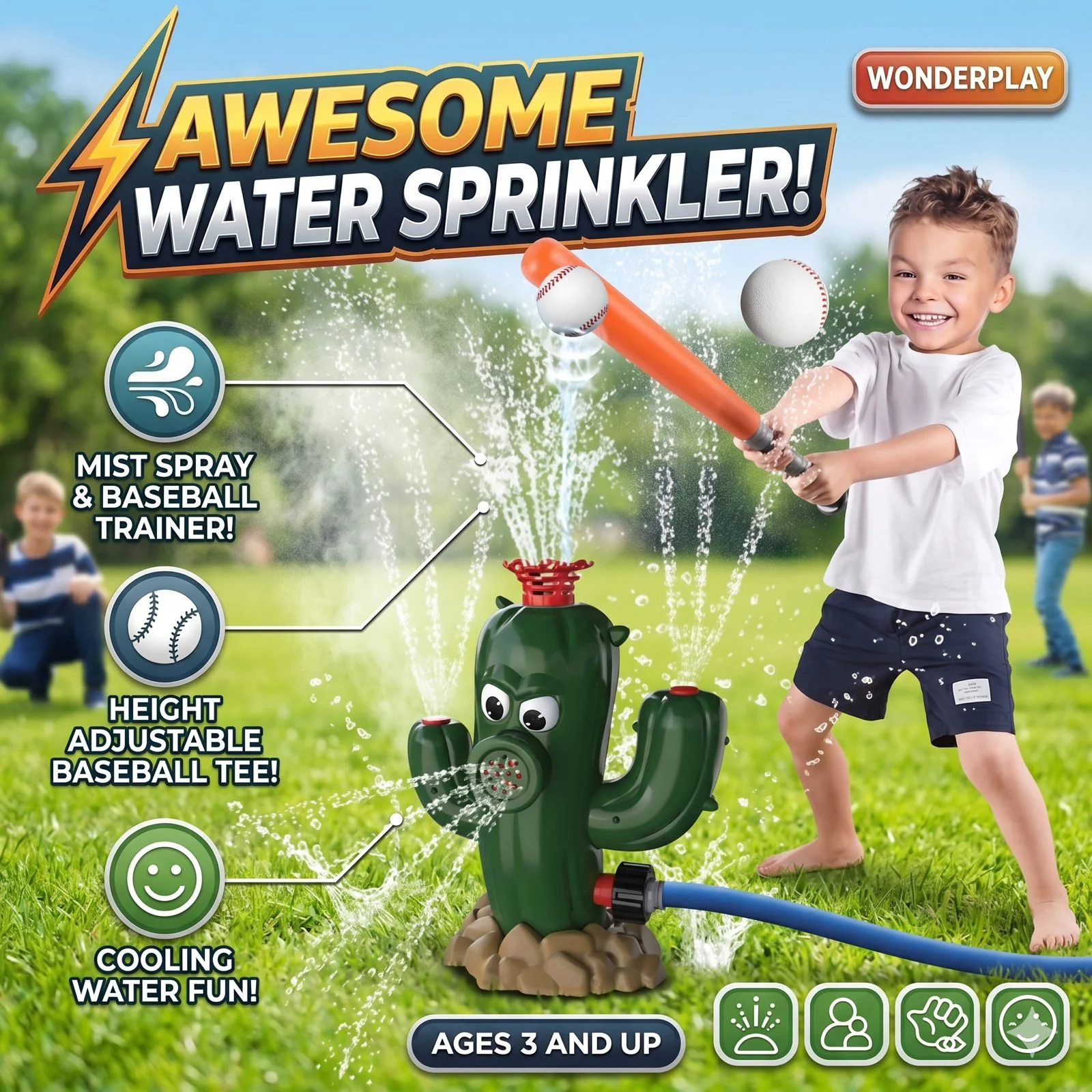 Summer Outdoor Water Sprinkler Baseball Cactus