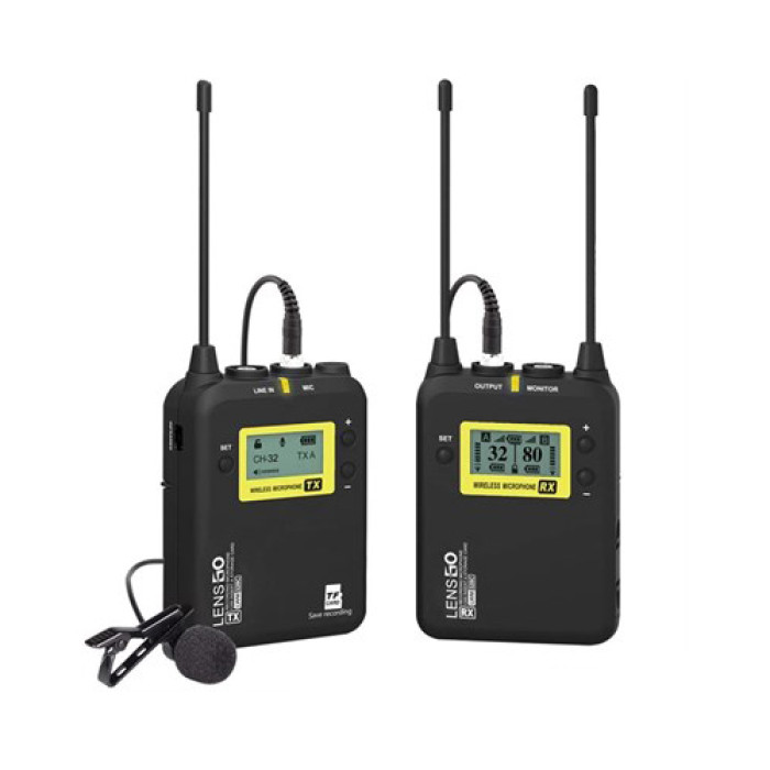 LENSGO LWM-328C Lavalier Microphone System, 99-Channel UHF Professional Omnidirectional Lavalier Lap
