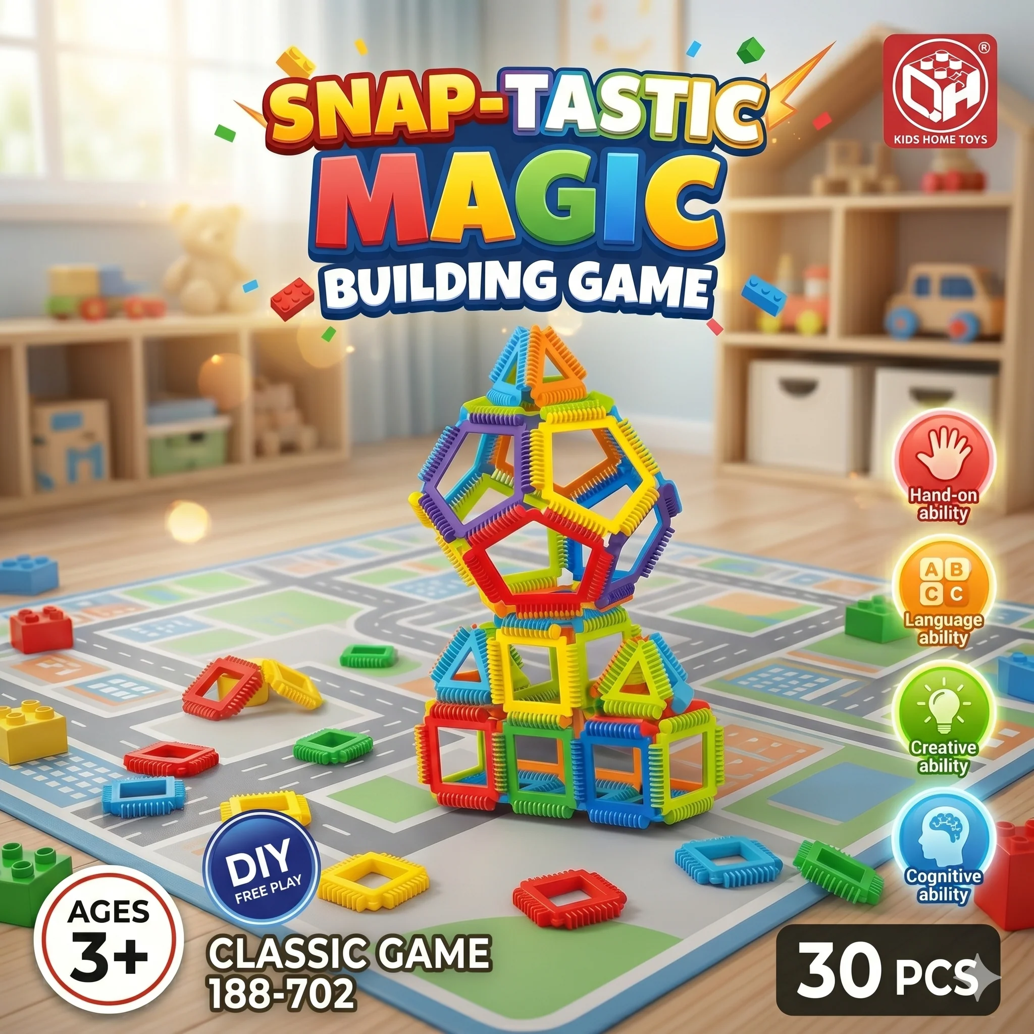 30Pcs DIY 3D Construction Magic Snap-Tastic Building Block Game