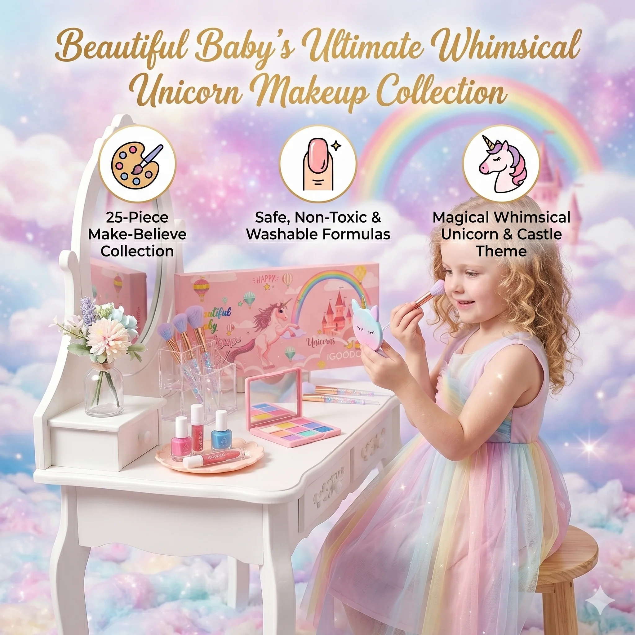 25-Piece iGoodbo Unicorn Washable Makeup Kit