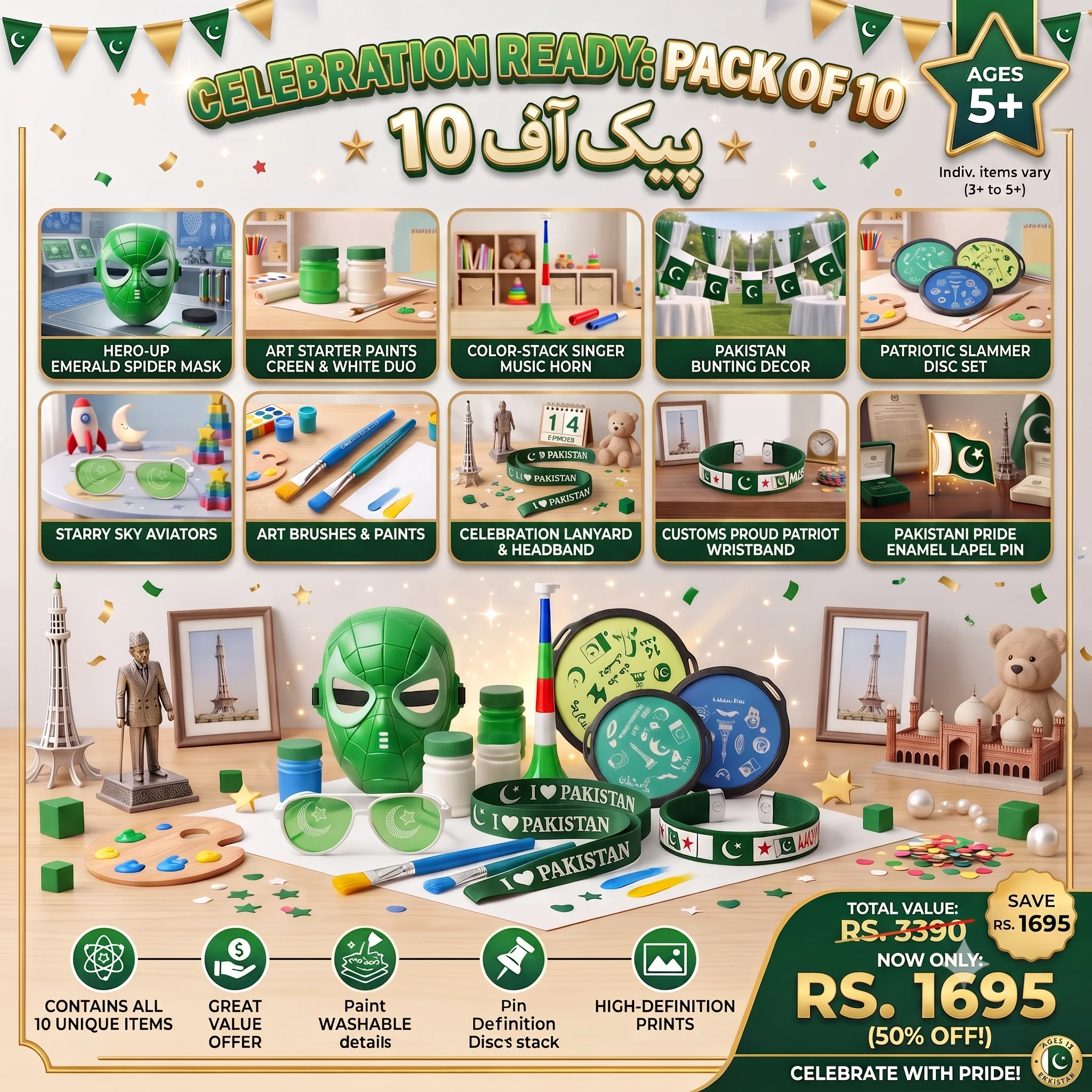 Pakistan Happy Independence Day Celebration Deal Pack Of 10