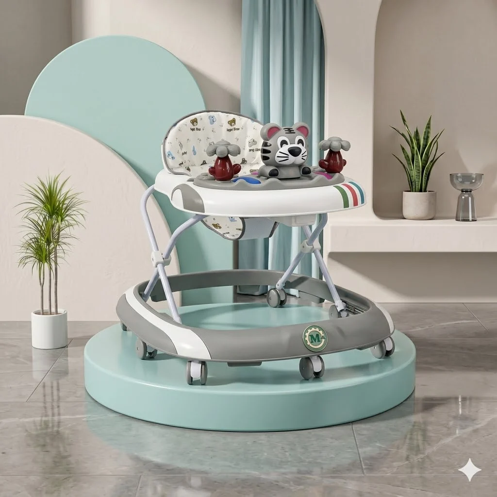 Tiger Baby Walker with Spinning Toys & Animal Activity Tray Mint Green