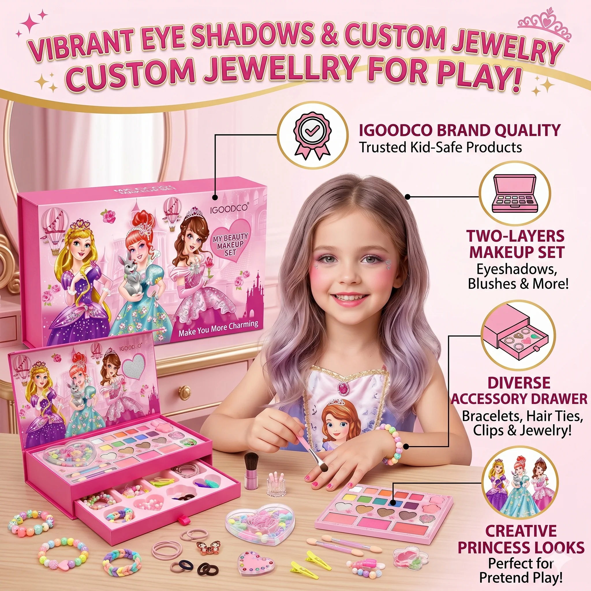 IGOODCO Princess Theme Two-Layer Beauty Makeup Set