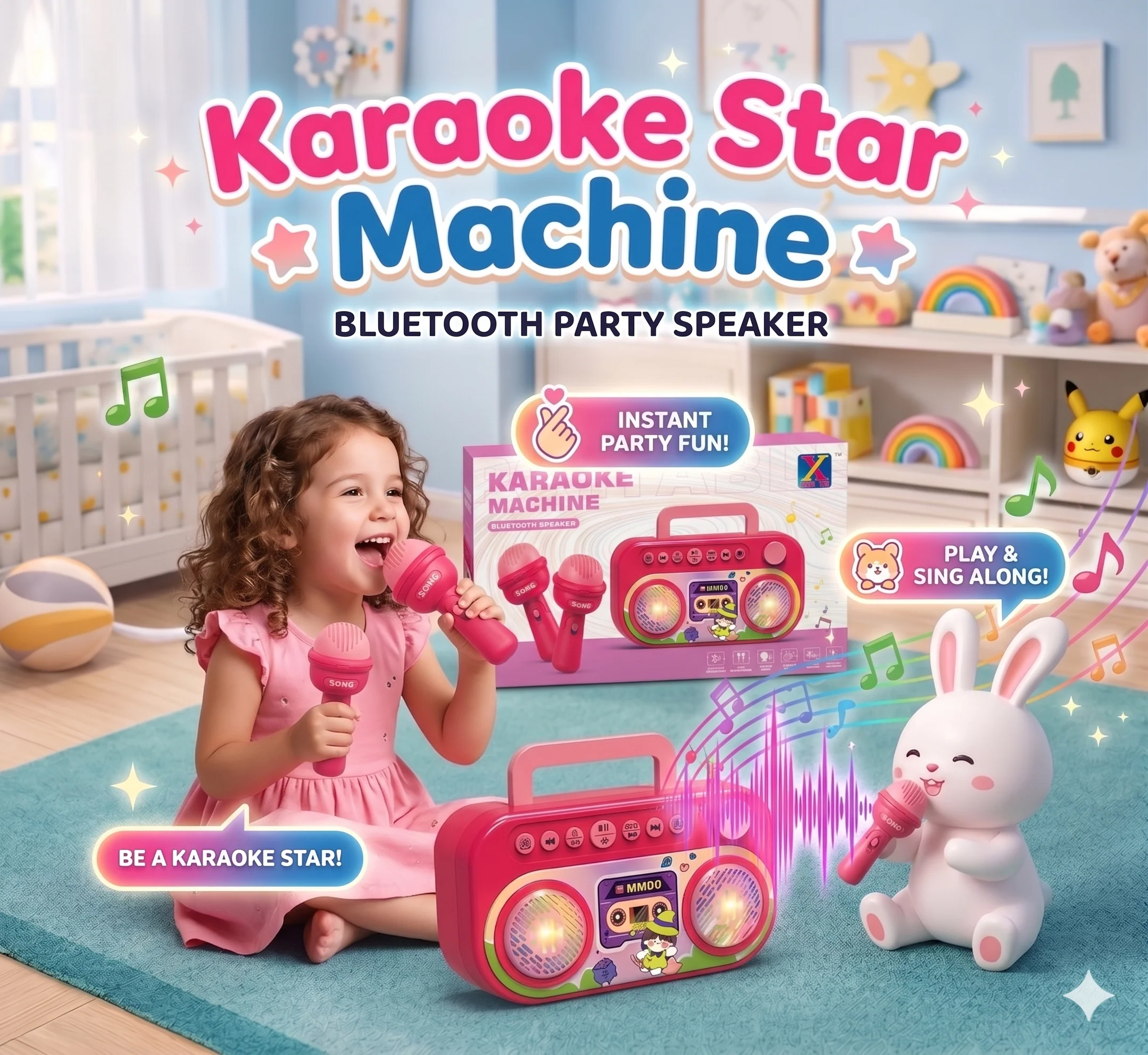 Karaoke Star Bluetooth Speaker With 2 Microphones & LED Lights