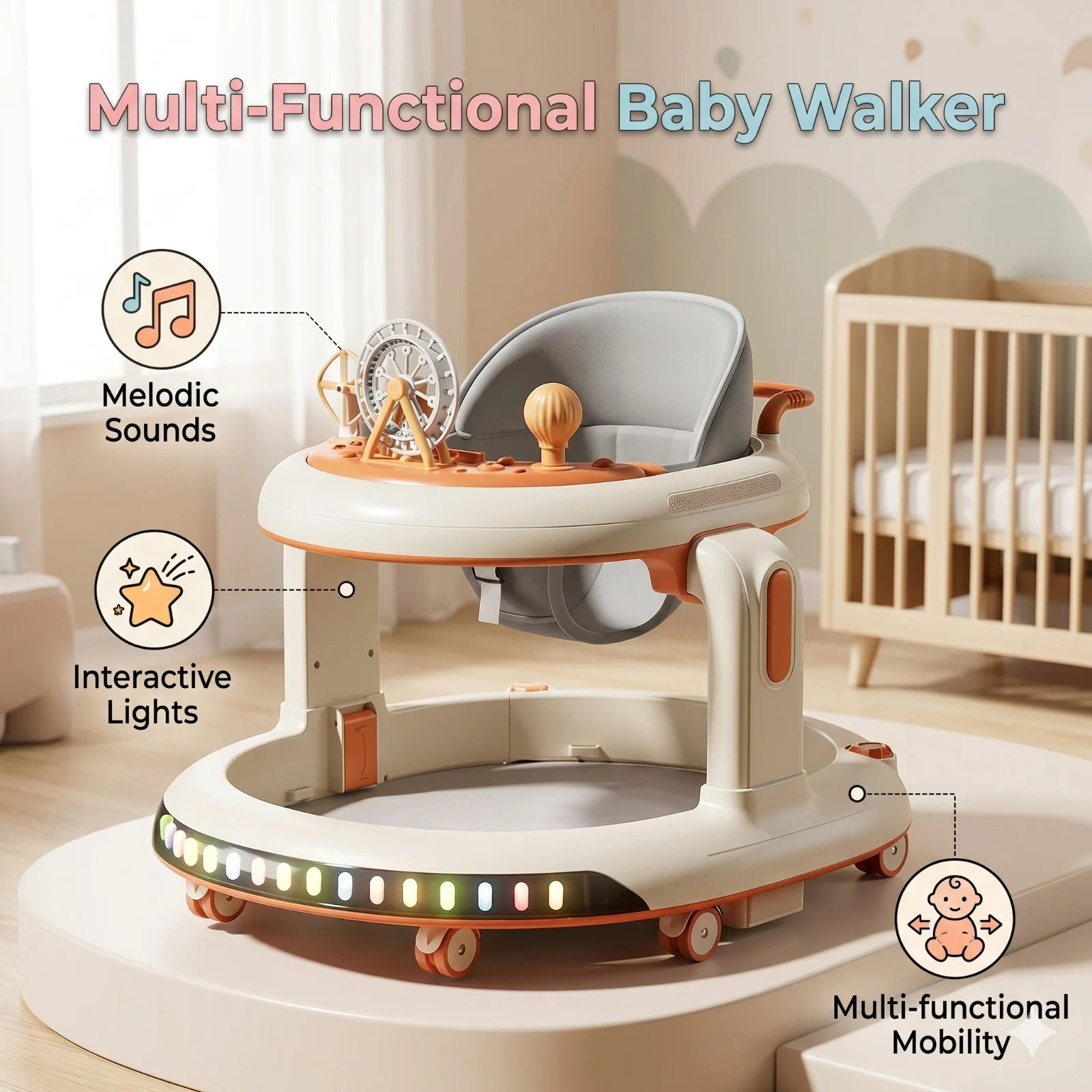 Multi-Functional Baby Walker with Melodic Sounds & Interactive Lights