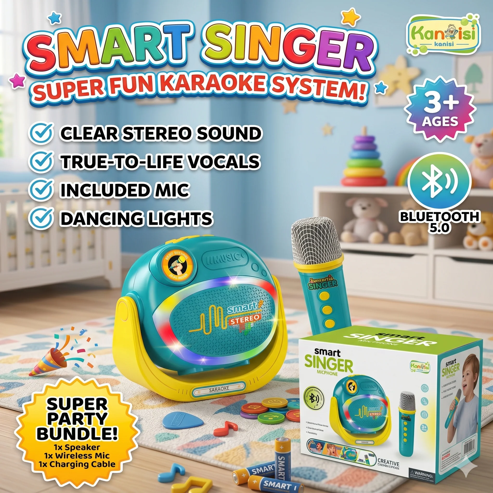 5.0 Bluetooth Wireless Speaker And Mic With Dancing Lights