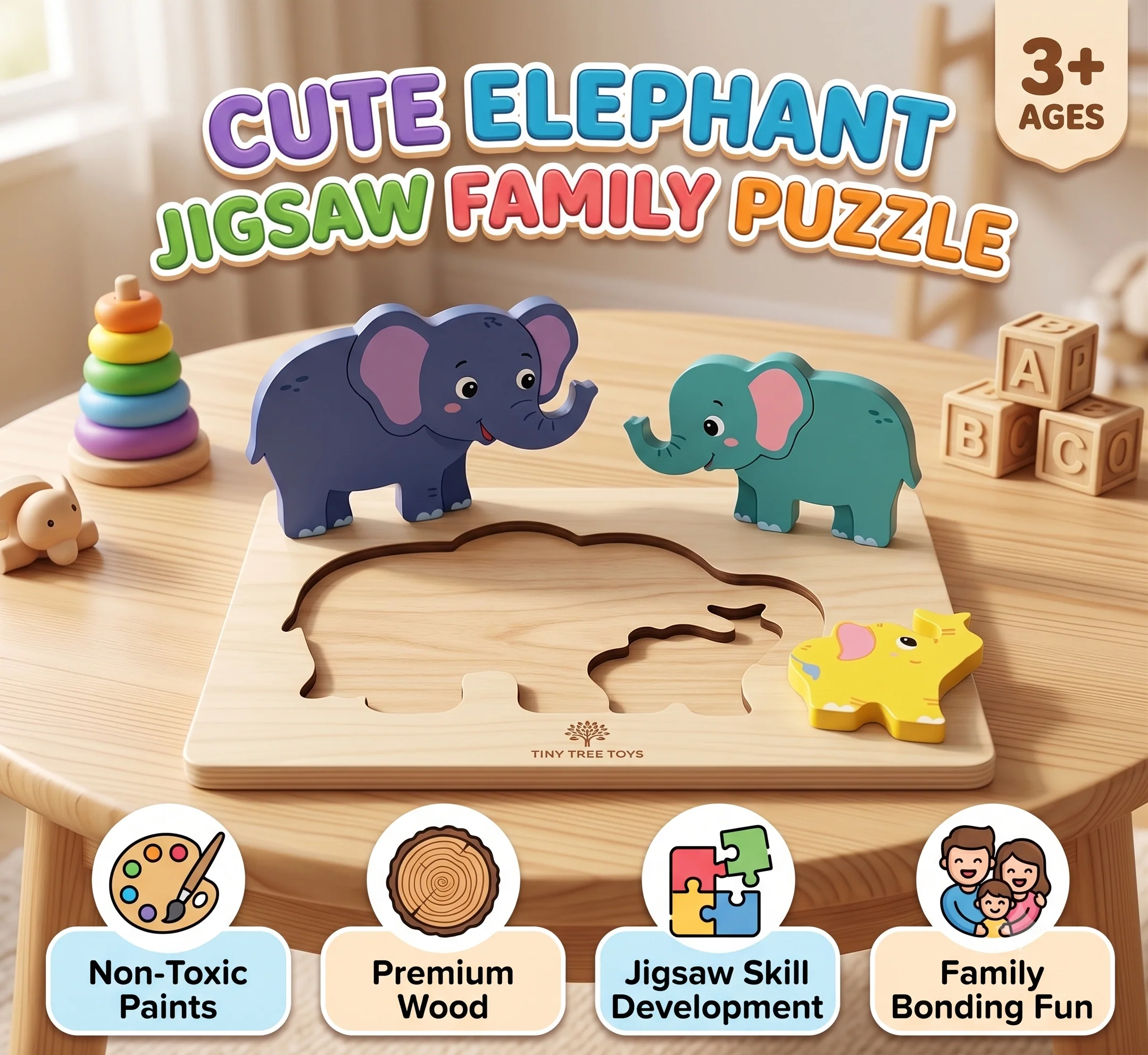 Cute Elephant Jigsaw Family Puzzle for Kids | Age 3+