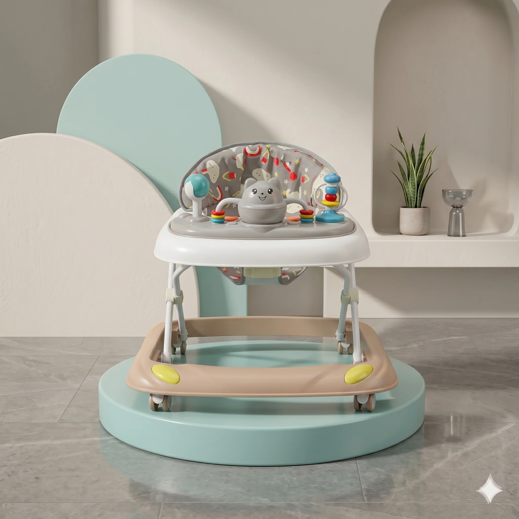 Bear Baby Walker with Multi-Toy Activity Tray | Mint Green Foldable Design