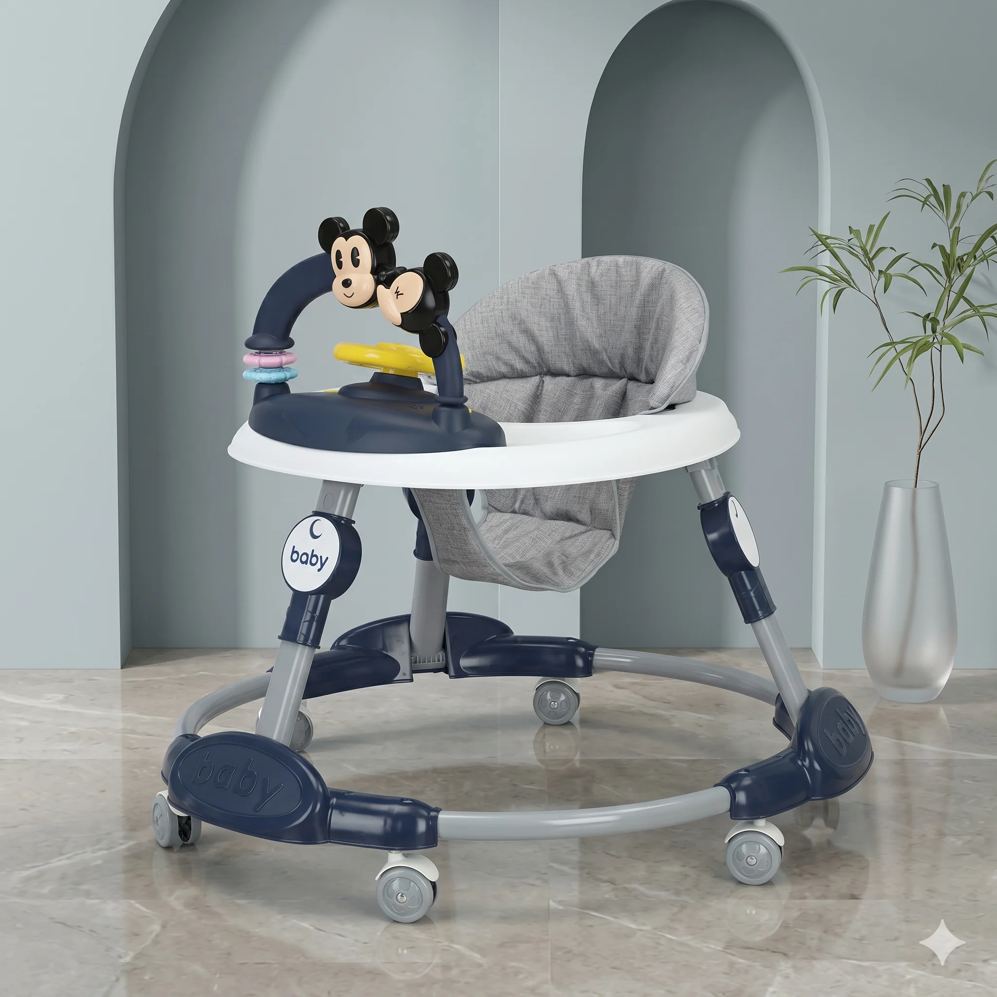 Mickey Mouse Baby Walker with Overhead Arch & Steering Wheel