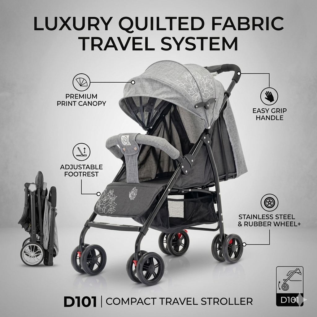 Luxury Quilted Fabric Compact Travel Stroller
